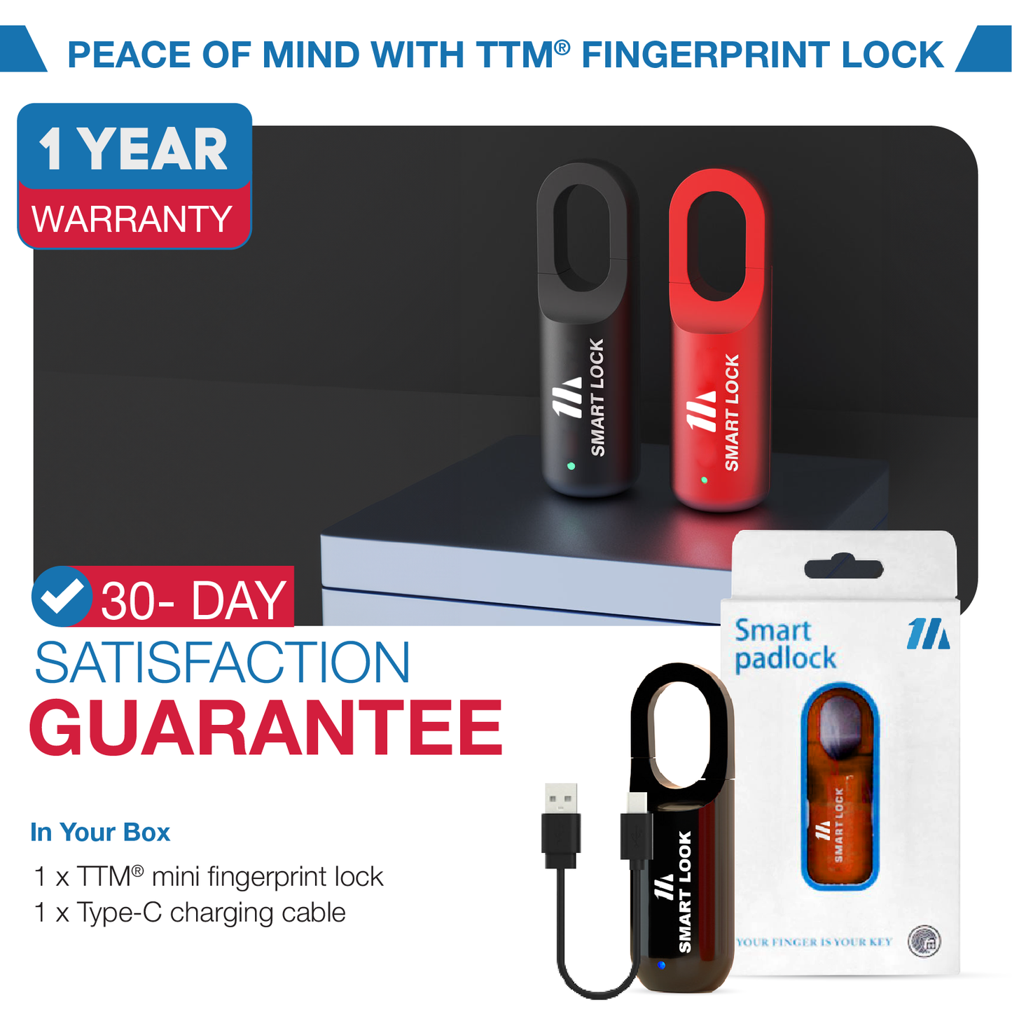 TTM® SecureLock 360 Mini Smart Biometric Padlock