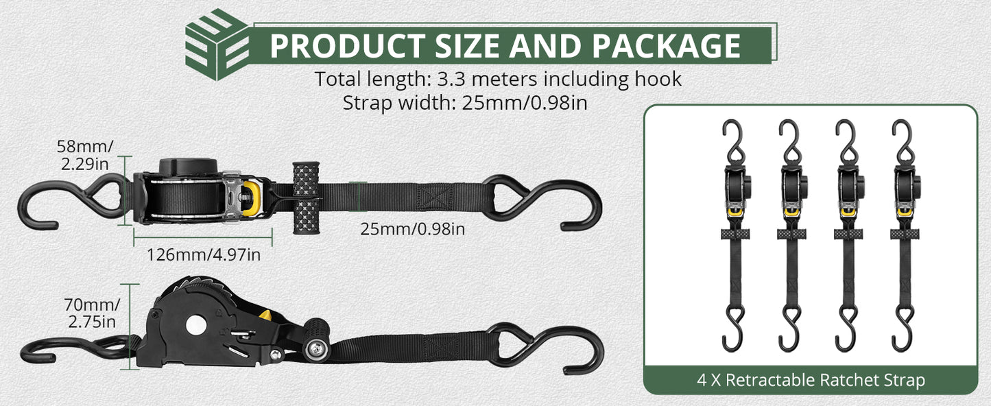 TTM™ Retractable Ratchet Straps